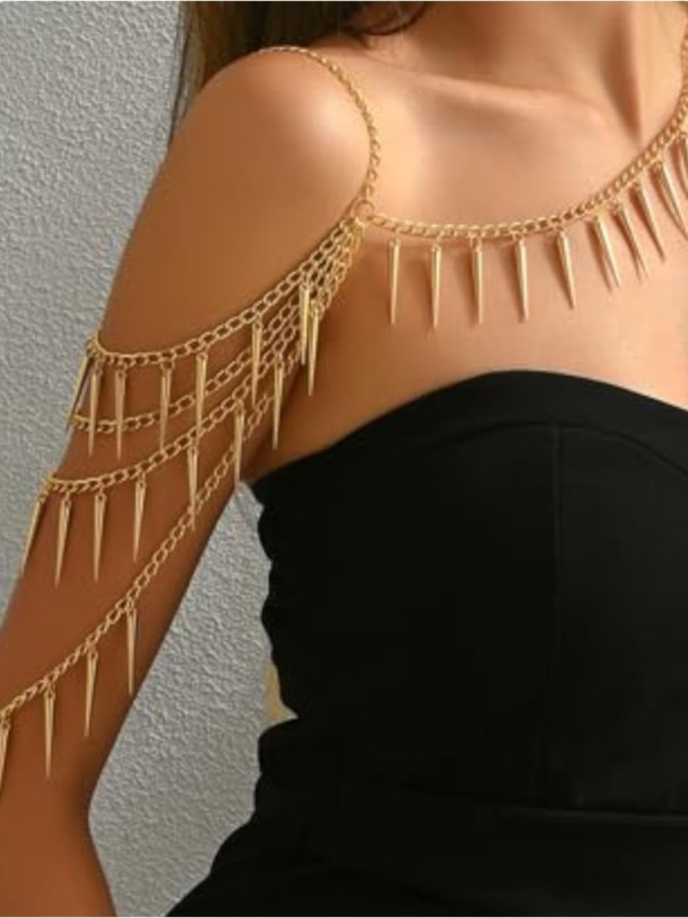 Sculptural Gold Spike Shoulder Chain Arm Cuff - Picture 3 of 5
